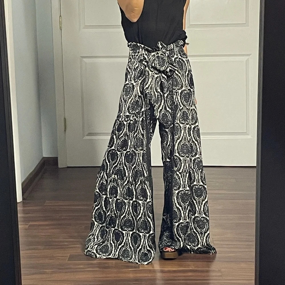 Elan Black Paisley Wide Leg Self Tie Pants size S - Picture 4 of 13